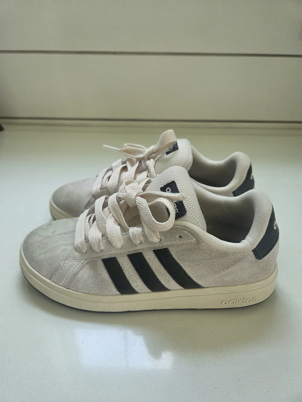 adidas Kids Cream Suede Sneakers with Black Stripes